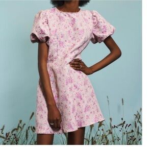 NWT Sister Jane Farm Flower Mini Dress Floral Puff Sleeve Open Back Small‎